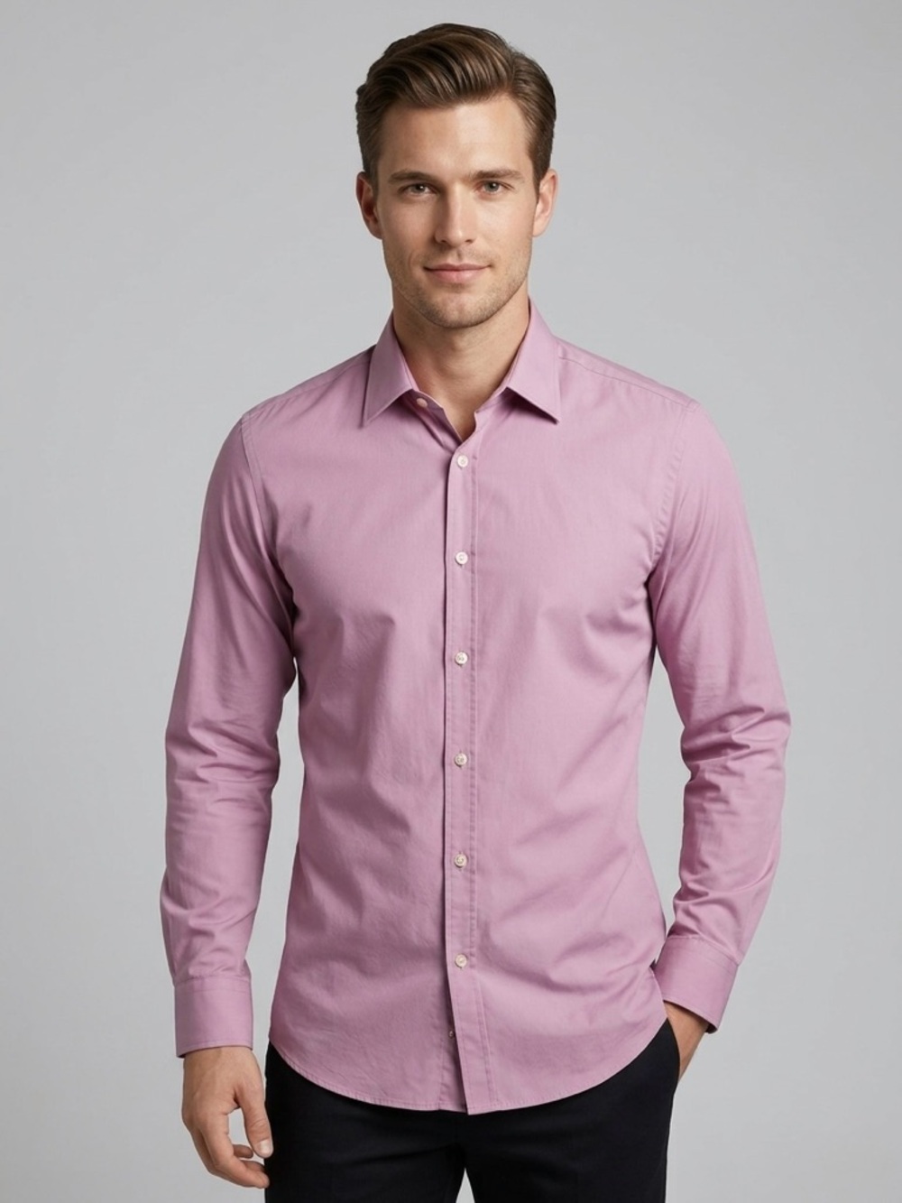 HUGO BOSS Shirt Men 16 41 Slim Fit Pink Lavender Solid Long Sleeve Cotton Turkey